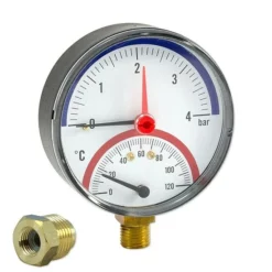 WATTS Thermo-Manometer Ø 80 Mm - Anschluss Radial - Anzeige 0 - 4 Bar / 0 Bis 120 °C