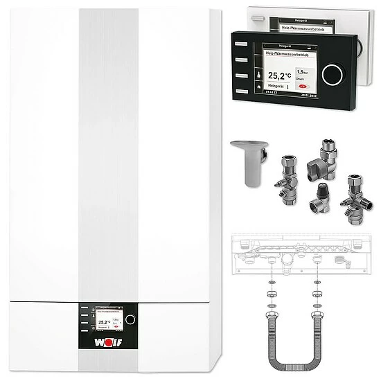 WOLF CGB-2 20 KW Gasbrennwert-Heizungspaket Mit Bedienmodul BM-2 In Schwarz Und Zubehör - 8615009F30 1 WOLF CGB-2 20 KW Gasbrennwert-Heizungspaket Mit Bedienmodul BM-2 In Schwarz Und Zubehör - 8615009F30