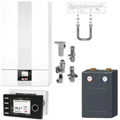 WOLF CGB-2 20 KW Gasbrennwert-Heizungspaket Mit Bedienmodul BM-2 In Schwarz Und Verrohrungsgruppe Heizkreis