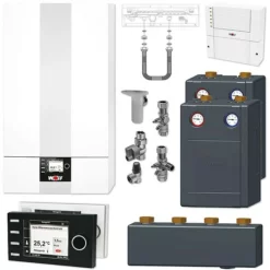 WOLF CGB-2 20 KW Gasbrennwert-Heizungspaket Mit Bedienmodul BM-2 In Schwarz Und Verrohrungsgruppen Heiz- & Mischkreis