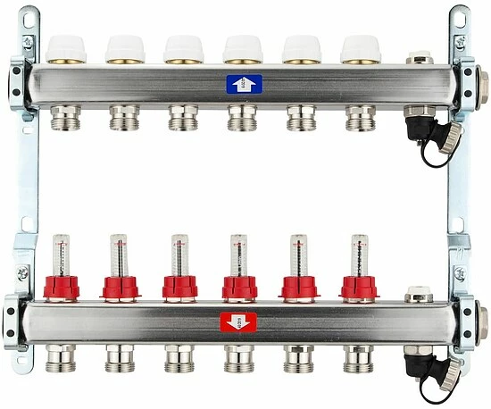Fußbodenheizungsverteiler Aus Edelstahl Mit Topmeter Für 6 Heizkreise - Ohne Anschlussset 1 Fußbodenheizungsverteiler Aus Edelstahl Mit Topmeter Für 6 Heizkreise - Ohne Anschlussset