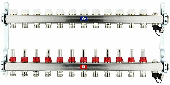 Fußbodenheizungsverteiler Aus Edelstahl Mit Topmeter Für 12 Heizkreise - Ohne Anschlussset 1 Fußbodenheizungsverteiler Aus Edelstahl Mit Topmeter Für 12 Heizkreise - Ohne Anschlussset