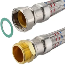 Panzerschlauch 1 1/4'' AG X 1 1/4'' IG Überwurfmutter Mit Edelstahldrahtumflechtung - Für Trinkwasser - Länge 300 Mm