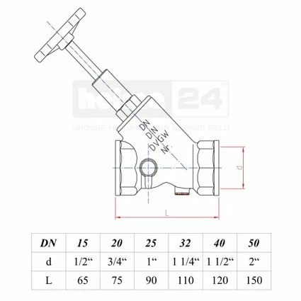Schrägsitzventil, 1 1/2'' IG - DN40 - Steigende Spindel, Prüfstopfen, Rückfluss- Verhinderer Und Entleerung 2 Schrägsitzventil, 1 1/2'' IG - DN40 - Steigende Spindel, Prüfstopfen, Rückfluss- Verhinderer Und Entleerung – Bild 2