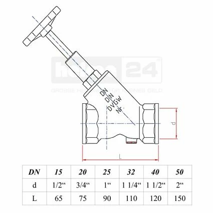 Schrägsitzventil, 1'' IG - DN25 - Mit Steigender Spindel, Fettkammeroberteil, Prüfstopfen Und Rückflussverhinderer 2 Schrägsitzventil, 1'' IG - DN25 - Mit Steigender Spindel, Fettkammeroberteil, Prüfstopfen Und Rückflussverhinderer – Bild 2
