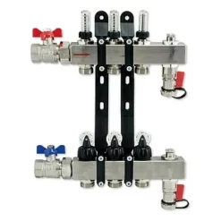Edelstahl-Verteiler Für Fußbodenheizung Für 3 Kreise Mit Topmeter Und Zubehör