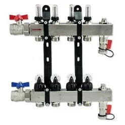 Edelstahl-Verteiler Für Fußbodenheizung Für 4 Kreise Mit Topmeter Und Zubehör