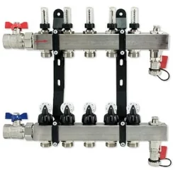 Edelstahl-Verteiler Für Fußbodenheizung Für 5 Kreise Mit Topmeter Und Zubehör
