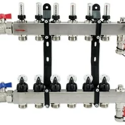 Edelstahl-Verteiler Für Fußbodenheizung Für 6 Kreise Mit Topmeter Und Zubehör