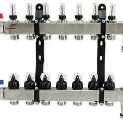 Edelstahl-Verteiler Für Fußbodenheizung Für 7 Kreise Mit Topmeter Und Zubehör