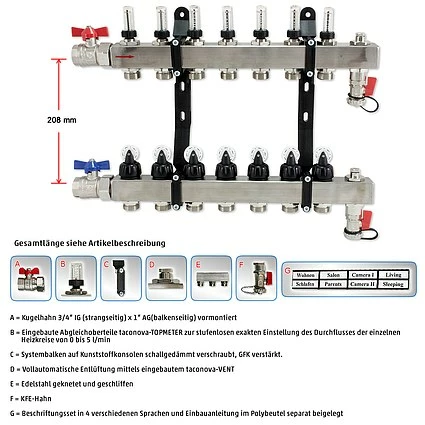 Edelstahl-Verteiler Für Fußbodenheizung Für 7 Kreise Mit Topmeter Und Zubehör 2 Edelstahl-Verteiler Für Fußbodenheizung Für 7 Kreise Mit Topmeter Und Zubehör – Bild 2