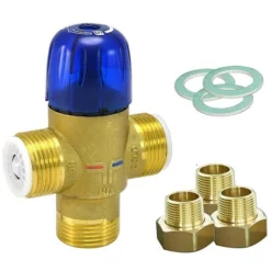 TACONOVA Novamix Value MT53 Thermostatisches Mischventil DN 20 - 1'' AG Inkl. Rückflussverhinderer Und Verschraubungen 3/4'' AG
