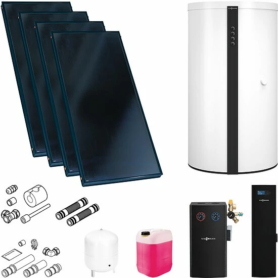 Viessmann Solaranlage Mit 4 Stk. Vitosol 200-FM SV2F, Regelung, Pufferspeicher Vitocell 140-E 750l Weiß Und Frischwassermodul - SK05799 1 Viessmann Solaranlage Mit 4 Stk. Vitosol 200-FM SV2F, Regelung, Pufferspeicher Vitocell 140-E 750l Weiß Und Frischwassermodul - SK05799