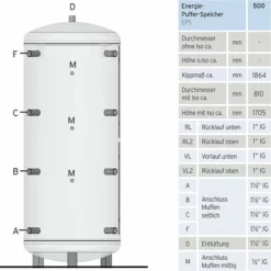 Thermic Energy Pufferspeicher EPS 500 - Für Heizungswasser - Farbe Silber - 330805 5 Thermic Energy Pufferspeicher EPS 500 - Für Heizungswasser - Farbe Silber - 330805 -Wolf Verkaufsgeschäft ZH0810500P 2