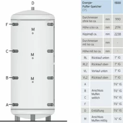 Thermic Energy Pufferspeicher EPS 1500 - Für Heizungswasser - Farbe Silber - 600104 5 Thermic Energy Pufferspeicher EPS 1500 - Für Heizungswasser - Farbe Silber - 600104 -Wolf Verkaufsgeschäft ZH0811500P 2