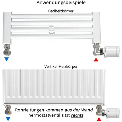 Anschluss-Set Für Vertikal- & Badheizkörper - Winkel-Eck, Thermostatventil Zur Seite, Rechts 2 Anschluss-Set Für Vertikal- & Badheizkörper - Winkel-Eck, Thermostatventil Zur Seite, Rechts – Bild 2