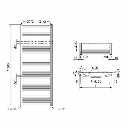 Badheizkörper Buderus Therm Curve Mit Außenanschluss (gebogen) - Höhe 1.500 Mm X Breite 545 Mm 2 Badheizkörper Buderus Therm Curve Mit Außenanschluss (gebogen) - Höhe 1.500 Mm X Breite 545 Mm – Bild 2