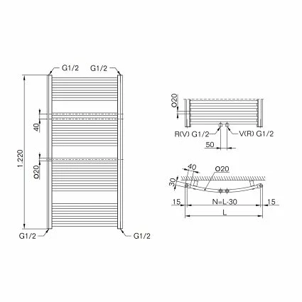 Badheizkörper Buderus Therm Curve Mit Mittelanschluss (gebogen) - Höhe 1.220 Mm X Breite 495 Mm 2 Badheizkörper Buderus Therm Curve Mit Mittelanschluss (gebogen) - Höhe 1.220 Mm X Breite 495 Mm – Bild 2