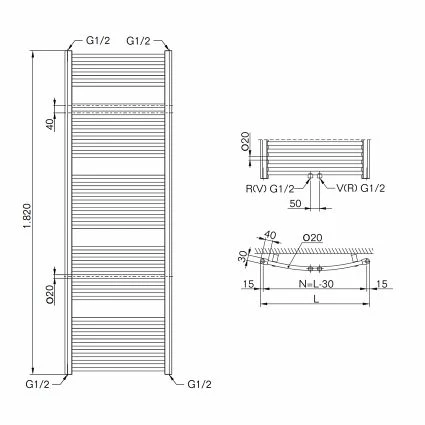 Badheizkörper Buderus Therm Curve Mit Mittelanschluss (gebogen) - Höhe 1.820 Mm X Breite 745 Mm 2 Badheizkörper Buderus Therm Curve Mit Mittelanschluss (gebogen) - Höhe 1.820 Mm X Breite 745 Mm – Bild 2