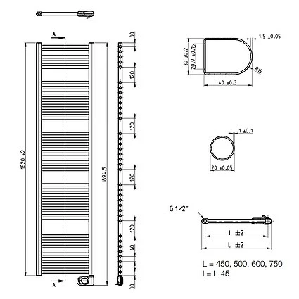 Elektro-Badheizkörper Buderus Therm Direct E Mit Raumtemperaturregler - Höhe 1.820 Mm X Breite 750 Mm 2 Elektro-Badheizkörper Buderus Therm Direct E Mit Raumtemperaturregler - Höhe 1.820 Mm X Breite 750 Mm – Bild 2