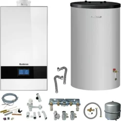Buderus GB182i.2 Logaplus Gas-Brennwert Paket W42 Weiß Mit Regelung BC400 Und Warmwasserspeicher S120 - 20 KW - 7739621360