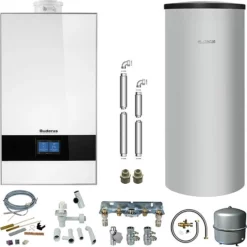 Buderus GB182i.2 Logaplus Gas-Brennwert Paket W42 Weiß Mit Regelung BC400 Und Warmwasserspeicher SU160 - 35 KW - 7739621349
