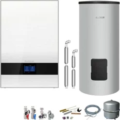Buderus GB192i.2 Logaplus Gas-Brennwert Paket W50(E) Weiß Mit Regelung BC400 Und Edelstahl-Warmwasserspeicher ESU160 - 35 KW - 7739621180