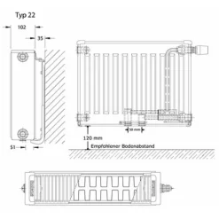Buderus Ventil-Heizkörper Logatrend VCM-Profil H 500 L 1000 Typ 22 - 1175/746 Watt -Wolf Verkaufsgeschäft heizkoerper vcm profil 22 01 5 16