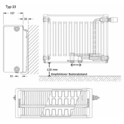 Buderus Ventil-Heizkörper Logatrend VCM-Profil H 900 L 500 Typ 33 - 1336/842 Watt -Wolf Verkaufsgeschäft heizkoerper vcm profil 33 01 5 1