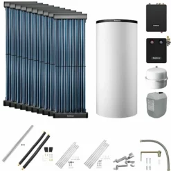 Buderus Solaranlage Logaplus S83 - 10 Kollektoren (12,2m²) SKR10 CPC Mit Pufferspeicher PNR1000 Weiß Und Frischwasserstation - 7739610776