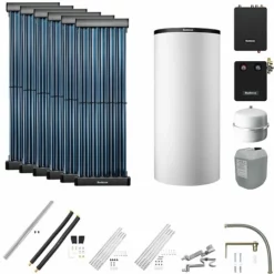 Buderus Solaranlage Logaplus S83 - 6 Kollektoren (7,32m²) SKR10 CPC Mit Pufferspeicher PNR750 Weiß Und Frischwasserstation - 7739610772
