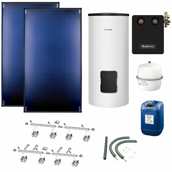 Buderus Solaranlage Logaplus S86 - 2 Kollektoren (5,1m²) SKT1.0-s Mit Solarspeicher Logalux SM300-C Weiß - 7739602996 1 Buderus Solaranlage Logaplus S86 - 2 Kollektoren (5,1m²) SKT1.0-s Mit Solarspeicher Logalux SM300-C Weiß - 7739602996