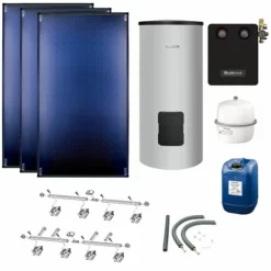 Buderus Solaranlage Logaplus S86 - 3 Kollektoren (7,65m²) SKT1.0-s Mit Solarspeicher Logalux SM400-B Silber - 7739618399