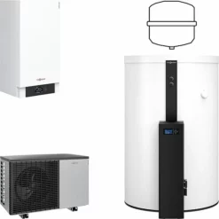Viessmann Split Luft/Wasser-Wärmepumpe Vitocal 200-S AWB-M-E-AC 201.D08 230V Mit Regelung Vitotronic 200, Pufferspeicher 120-E SVW 600l + Frischwasser-Modul - Z015546