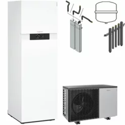Viessmann Split Luft/Wasser-Wärmepumpe Vitocal 222-S AWBT-M-E-AC 221.C08 230V Mit Regelung Vitotronic 200 + Pufferspeicher 100-E SVPA 42l, Anschluss Oben - Z017630